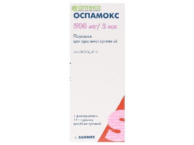 На фото - ОСПАМОКС пор. д/приг. сусп. 500 мг/5 мл (12 г) д/перор. прим. 60 мл фл.. На этой странице можно купить ОСПАМОКС в Америке США Канаде. А также узнать стоимость ОСПАМОКС в Америке США Канаде
